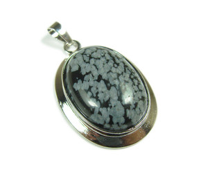 25x30mm Snowflake Obsidian Oval Pendant With Bail 25x30mm Snowflake Obsidian Oval Pendant With Bail