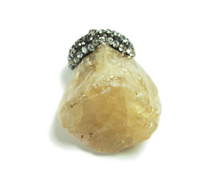 Approx. 30mm Citrine Rough Pendant With Rhinestones Approx. 30mm Citrine Rough Pendant With Rhinestones