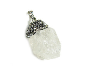30-45mm Clear Quartz Rough Pendant With Rhinestones 30-45mm Clear Quartz Rough Pendant With Rhinestones