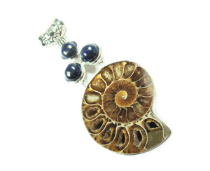 40x75mm Ammonite Large Pendant With 3 Lapis Stones 40x75mm Ammonite Large Pendant With 3 Lapis Stones
