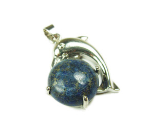 22x30mm Dolphin On Round Lapis Pendant 22x30mm Dolphin On Round Lapis Pendant