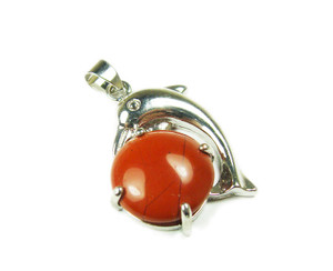 22x30mm Dolphin On Round Red Jasper Pendant 22x30mm Dolphin On Round Red Jasper Pendant