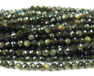 4mm Finely Cut Gold Obsidian Faceted Beads 4mm Finely Cut Gold Obsidian Faceted Beads