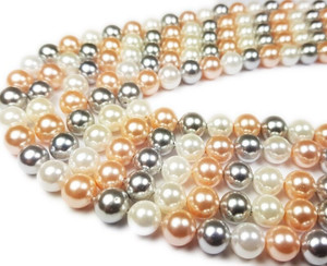 12mm Silver, Pink, And White Shell Pearl Round Beads