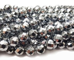 12mm Silver Hematite Faceted Round Beads 12mm Silver Hematite Faceted Round Beads