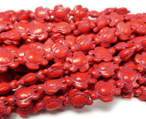 13x17mm 23 Beads Red Howlite Carved Swimming Sea Turtle Beads