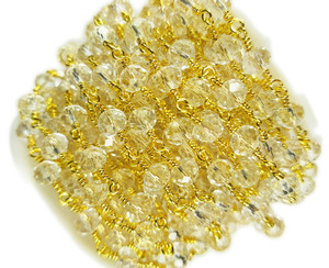 5x6mm White Crystal Glass Beaded Gold-Plated Chain