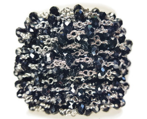 5x6mm Black Glass Beaded Silver-Plated Chain