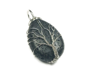 25x35mm Silver Wired Black Lava Teardrop Pendant 25x35mm Silver Wired Black Lava Teardrop Pendant