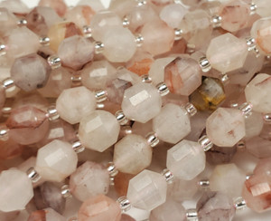 7x8mm Pink Crystal Quartz Faceted Bicone Drum Barrel Beads