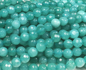 6mm Medium Turquoise Jade Faceted Round Beads
