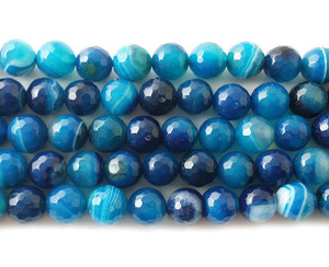 12mm Sea Blue Striped Agate Faceted Round Beads 12mm Sea Blue Striped Agate Faceted Round Beads