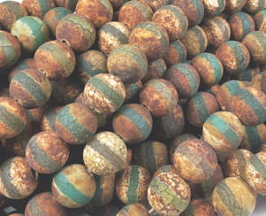 12mm Antiqued Matte Green Line Brown Agate Beads 12mm Antiqued Matte Green Line Brown Agate Beads