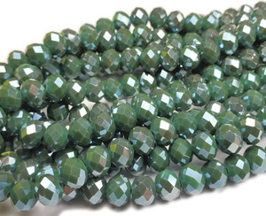 6x8mm Dark Green Glass Faceted Rondelles Ab Finish 6x8mm Dark Green Glass Faceted Rondelles Ab Finish
