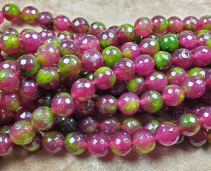 10mm Green Fuscia Multicolor Jade Faceted Round Beads 10mm Green Fuscia Multicolor Jade Faceted Round Beads