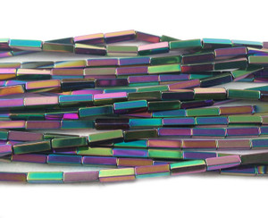 2x8mm Rainbow Hematite Rectangle Beads