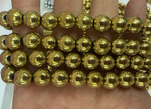 6mm Gold Hematite Smooth Round Beads
