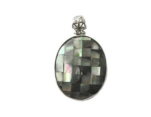 38x53mm Black Shell Mosaic Oval Pendant