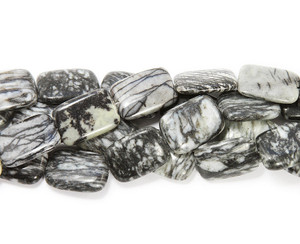 20x30mm 13 Beads Dark Black Web Jasper Puffed Rectangle