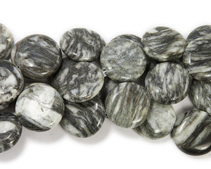 30mm 13 Beads Dark Black Web Jasper Puffed Coins