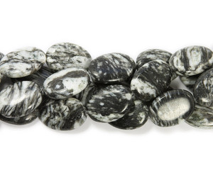 20x30mm 13 Beads Dark Black Web Jasper Puffed Oval Beads