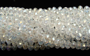 4x6mm 95 Beads White Glass Faceted Rondelles With Ab Finish 4x6mm 95 Beads White Glass Faceted Rondelles With Ab Finish