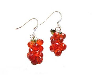 Sterling Silver Hooks Red Cz Grape Earrings