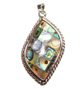 24x37mm Mosaic Abalone Shell Leaf Pendant