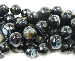 4mm Black Striped Agate Faceted Round Beads