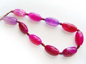 14x27mm Dark Pink Agate Faceted Rice Beads. 10 Beads Per Strand.