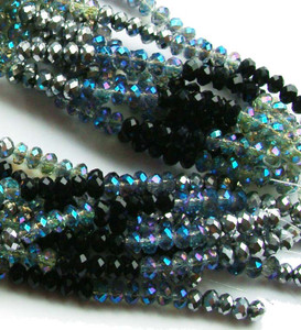 2x4mm 12.5" Black Silver Clear With Ab Finish Glass Faceted Rondelles 2x4mm 12.5" Black Silver Clear With Ab Finish Glass Faceted Rondelles