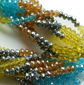 2x4mm 12.5" Silver Brown Blue Yellow Glass Faceted Rondelles 2x4mm 12.5" Silver Brown Blue Yellow Glass Faceted Rondelles