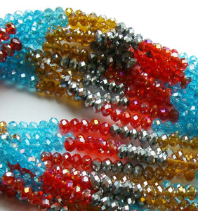 4x6mm 17.5" Blue Red Silver Brown Glass Faceted Rondelles 4x6mm 17.5" Blue Red Silver Brown Glass Faceted Rondelles