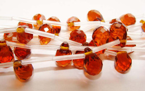 8x12mm Reddish Brown Pear-Shaped Faceted Glass Beads