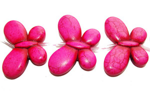 25x35mm 6 Beads Deep Pink Howlite Carved Butterfly Beads