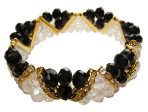 7 3/4 - 8 Inches Black Fashion Glass Stretch Bracelet