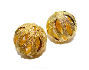 8mm Pack Of 30 Pcs Gold Plated Brass Round Pumpkin Beads