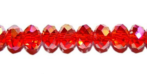 8x12mm 14" Strand Red Glass Faceted Rondelles With Ab Finish 8x12mm 14" Strand Red Glass Faceted Rondelles With Ab Finish