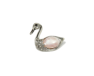 Approx. 30x30mm Pink Shell Swan Brooch With Cz Stones Approx. 30x30mm Pink Shell Swan Brooch With Cz Stones