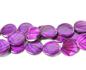 19mm Purple Mother Of Pearl Hand-Painted Puffed Coin Beads 19mm Purple Mother Of Pearl Hand-Painted Puffed Coin Beads