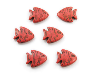 23x26 Pack Of 6 Red Howlite Carved Fish Beads