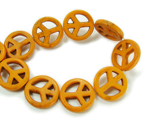 20mm Orange Howlite Peace Sign Beads 20mm Orange Howlite Peace Sign Beads