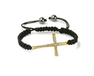One Size Fits All Gold Cz Sideway Cross Bracelet One Size Fits All Gold Cz Sideway Cross Bracelet