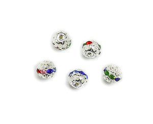 6mm Pack Of 20 Multi Color Cz Spacer Round Beads In Silver