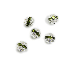 6mm Pack Of 20 Green Cz Spacer Round Beads In Silver