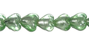 12x12mm Silver Foil Heart Glass Beads, Green Color