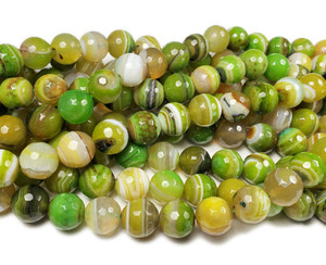12mm Forest Green Striped Agate Faceted Round Beads