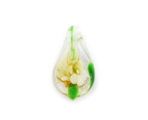 20x34mm Pack Of 2 Yellow And Green Leaf Murano Style Glass Pendant