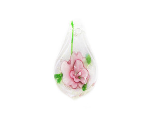 20x34mm Pack Of 2 Pink And Green Leaf Murano Style Glass Pendant 20x34mm Pack Of 2 Pink And Green Leaf Murano Style Glass Pendant