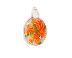 18x30mm Pack Of 2 Orange Oval Murano Style Glass Pendant 18x30mm Pack Of 2 Orange Oval Murano Style Glass Pendant